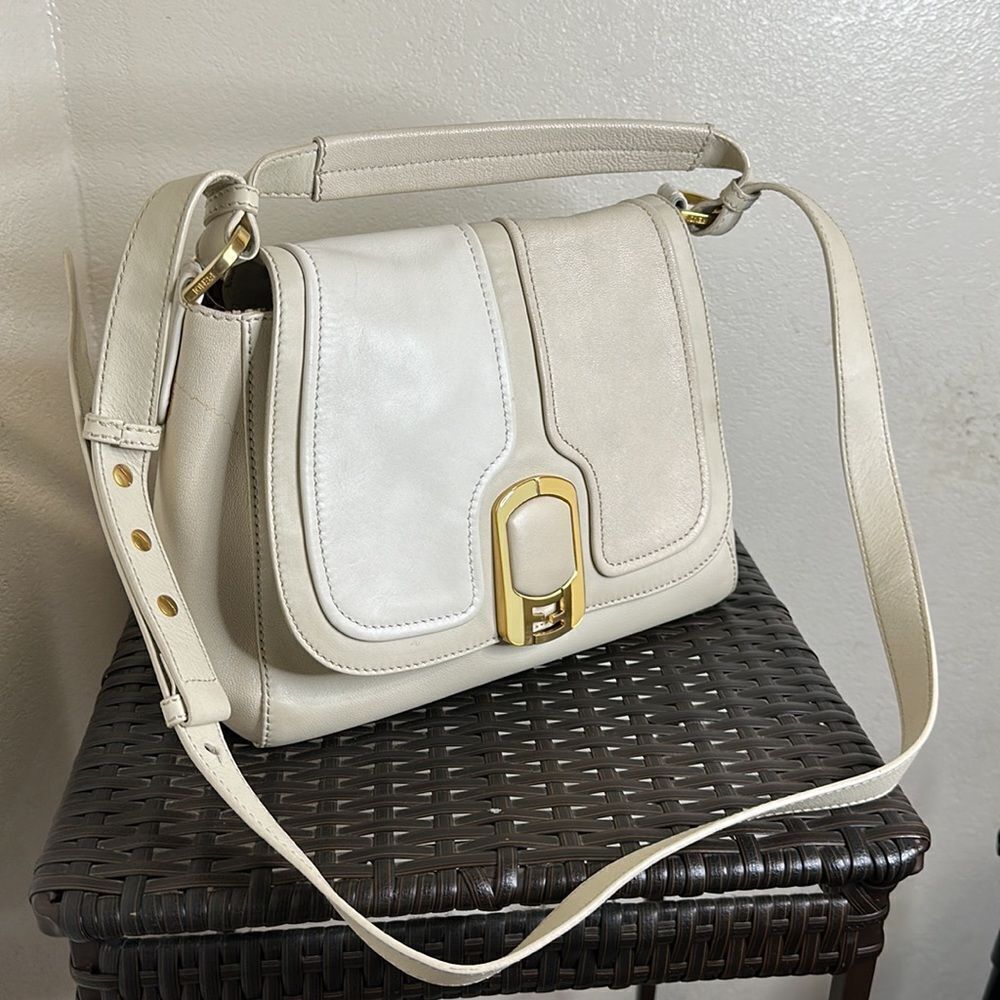 Fendi White Leather Shoulder Bag Gold FF Buckle Crossbody 🍀 - Picture 6 of 17